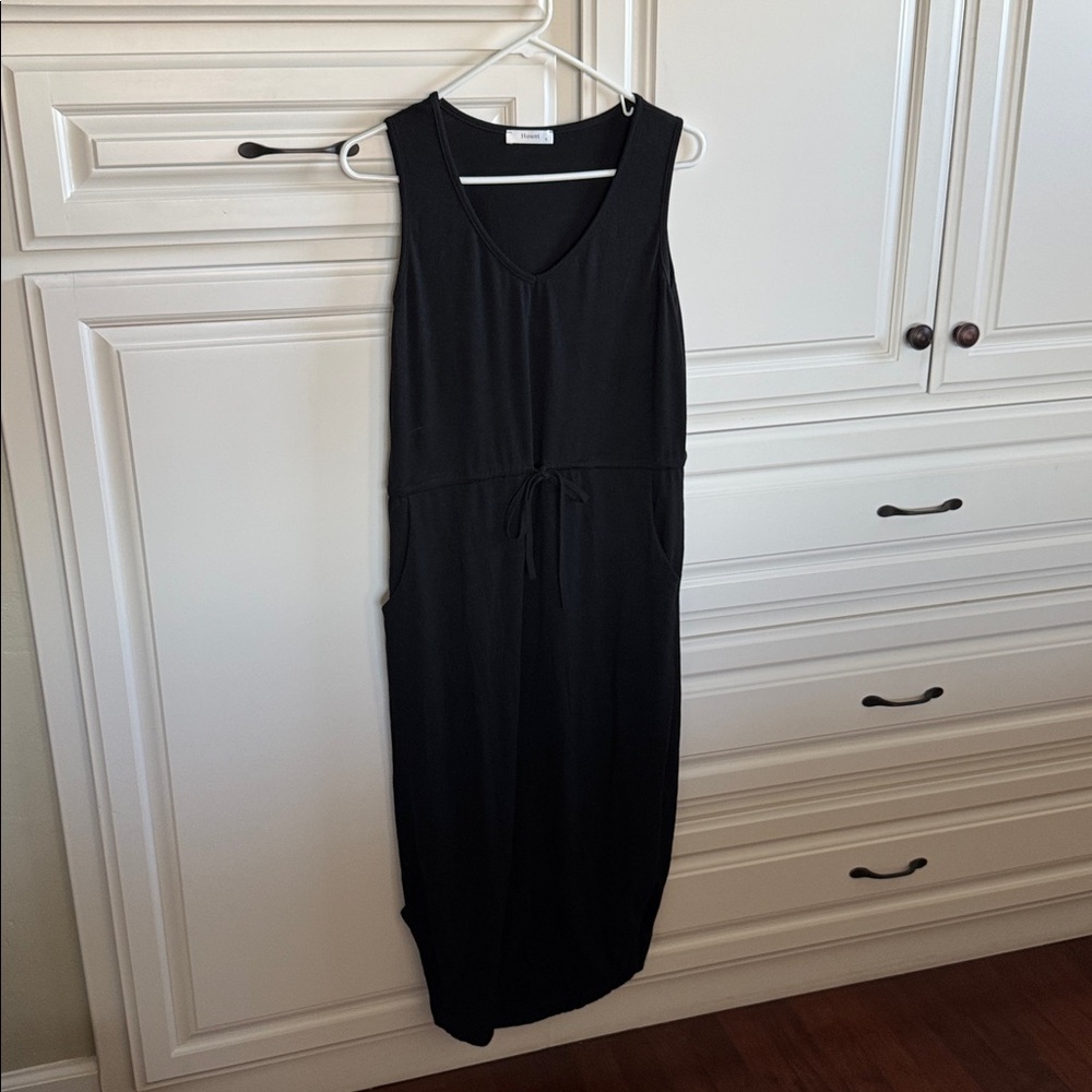 Womens V Neck Sleeveless Casual T Shirt Midi Dress with Pockets